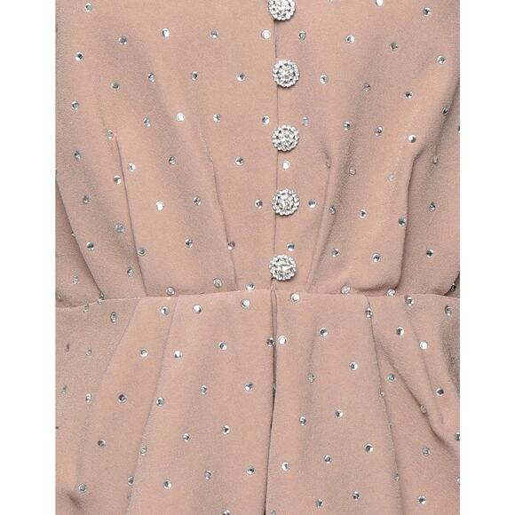 Self Portrait Blush Pink Crystal Button Crepe Blouse Peplum Long Sleeve sz 4 - Picture 3 of 14